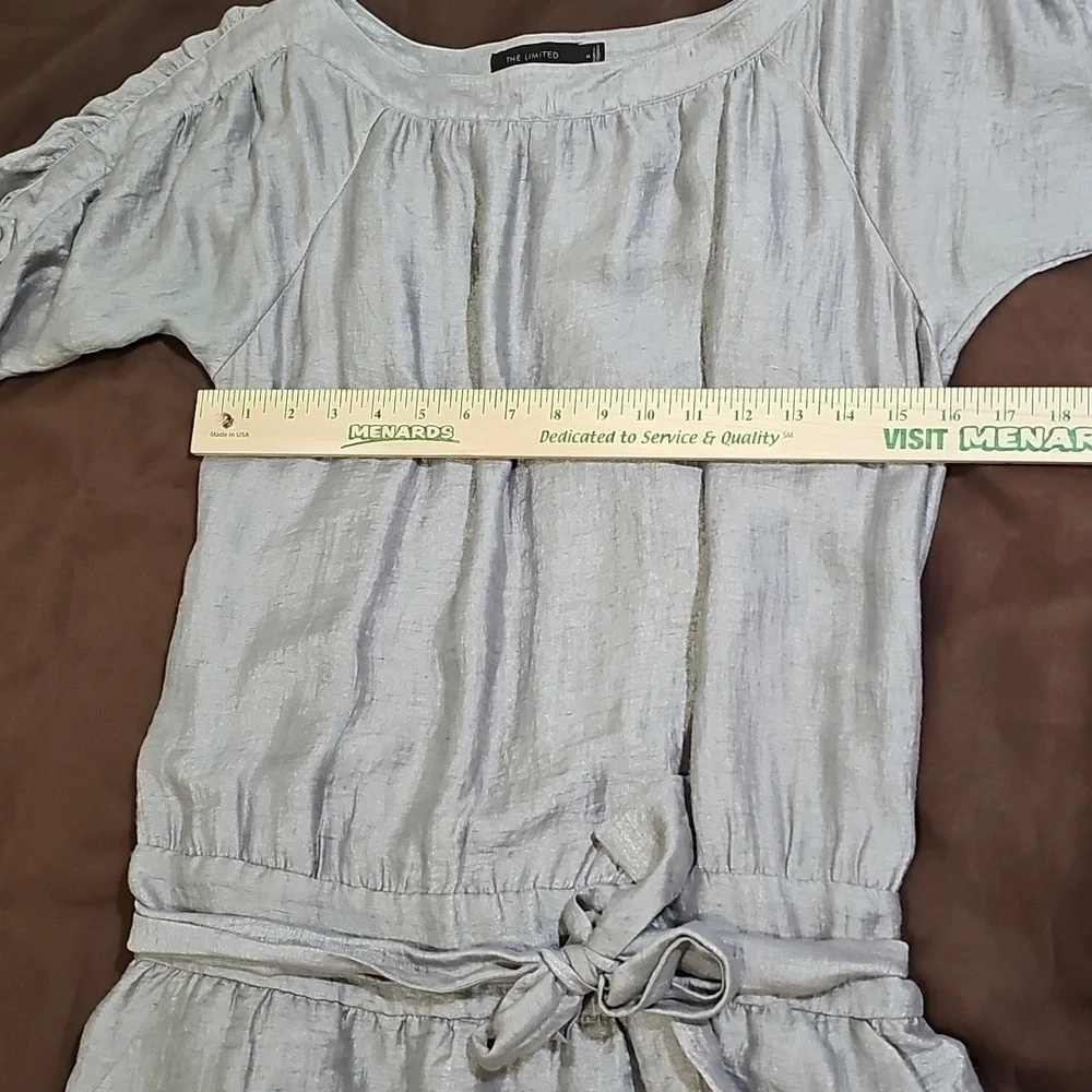 The Limited Linen Blend Lined Drop Waist 3/4 Roll Sleeve Midi Belted Dress SizeM